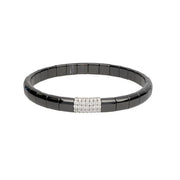 DEMEGLIO White Gold and Polished Black Ceramic Diamond Station Stretch Bracelet